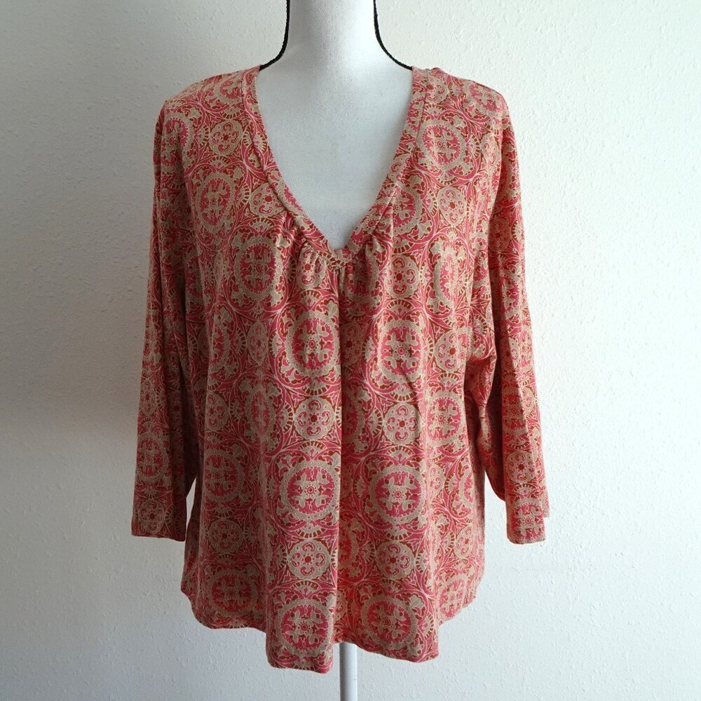 Talbots Tunic Top Women's Plus Size 3X Pink Jersey Knit V-Neck Stretch